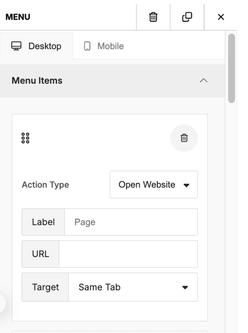 Email Template-Menu Items